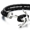 Stainless Steel Anchor Bracelet Men's Women's Bracelet Black Braided Leather
