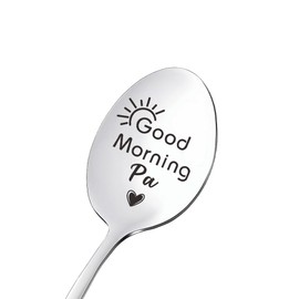 Pa Father Gifts from Son Daughter Good Morning Pa Engraved Spoon Gift for Dad Daddy Christmas Birthday Gifts for Men Father Retirement Gift for Dad Pop's Stainless Steel Spoon
