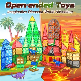 102PCS Dinosaur Toys Magnetic Tiles with 8 Dinosaurs - Jurassic Scenes Dinosaur World Adventure Set, Magnetic Blocks Kids Toys for Boys & Girls Ages 3+, Sensory Toddler Creative Kids Games Gifts