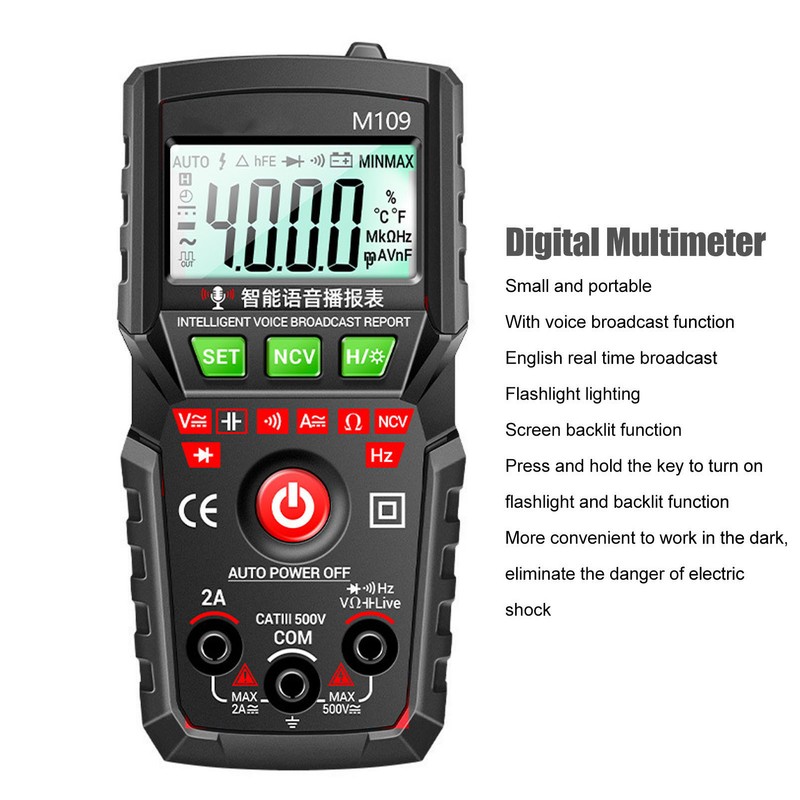 Digital Multimeter English Voice Broadcast Flashlight Backlit Screen Automatic Portable