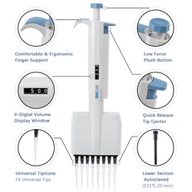 ONiLAB Lab Micropipette, Adjustable Volume 8-Channel Multichannel Pipettors, 0.5-10μl