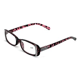V.W.E. Women Rectangular Rhinestones Reading Glasses - Fashion Leopard Clear Lens Readers Demi Tortoise (Red, 1.75)