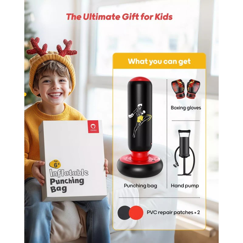 QPAU Kids Inflatable Punching Bag Set 66" with Gloves for