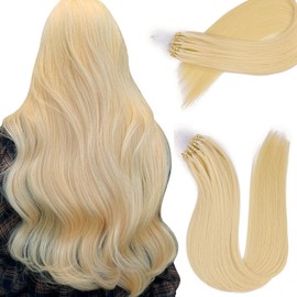 MioYio Microlink Hair Extensions Human Hair Golden Blonde 50g/50s/Pack 22inch Microbead Micro Loop Hair Extensions Real Human Soft and Glossy Longer Life