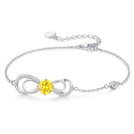 CDE Bracelets for Womens Infinity Plated White Gold with Love Heart Birthstone Copper Bracelets for Ladies Anniversary Birthday Mothers Day Christmas Gifts for Girlfriend Wife Mum (Whitegold-11-Nov)