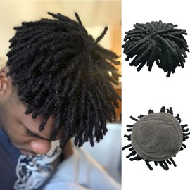Afro Toupee for Black Braids Hair Pieces Curly Wave 8X10" Lace Base African American Mens Toupee Real Human Hair Piece Mens Wig Hair System (Afro Dreadlock)