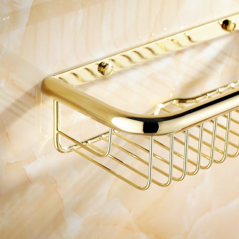 Beelee Wall Mounted Golden Brass Bathroom Commodity Shelf Shower Caddy