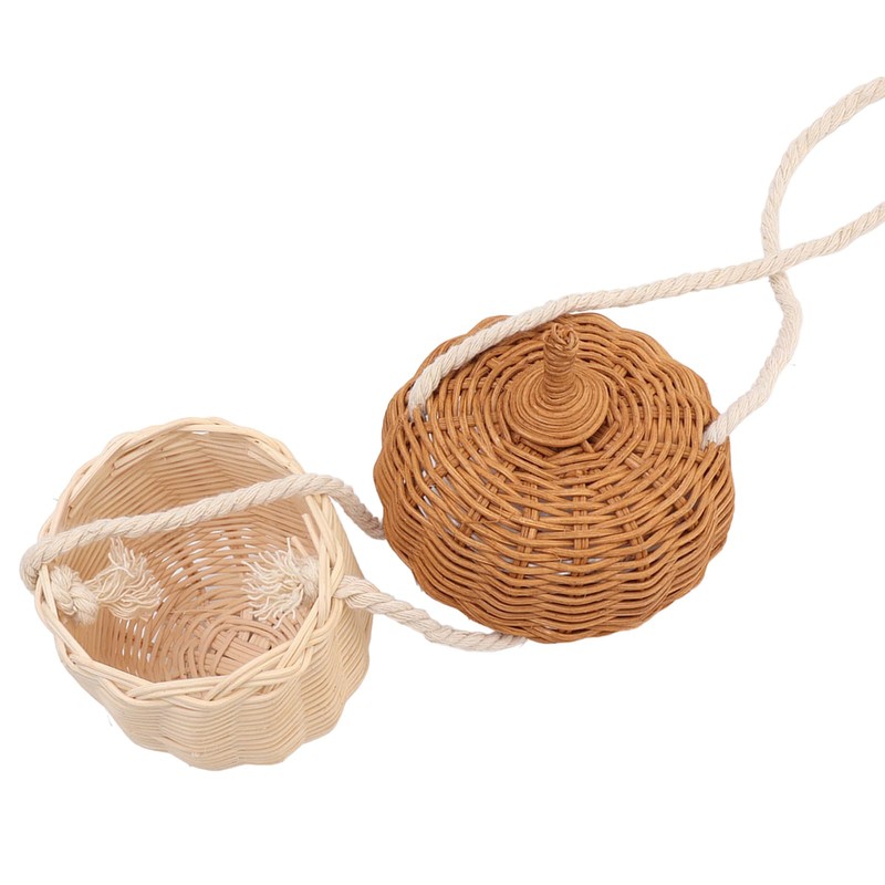 Mumusuki Rattan Woven Basket Bag, Handmade Acorn Shape Basket, Shoulder
