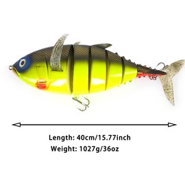 Extra Super Large Swim Bait Slow Sinking Multi Jointed Fishing Lures Bait,6 Segment Giant Fishing Lures,Crankbaits Swimbaits with Treble Hook (Yellow)