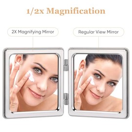 Lurrose Espejo Plegable Porttil, Espejo de Maquillaje Compacto con Diseo de Corazn, Espejoss de Viaje Pequeo de Cuero PU para Bolso y Bolsillo,...    