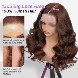 CUMASE 250 Density Chocolate Brown Lace Front Wig Human Hair 13x6 HD Lace Front Wigs Human Hair Pre Plucked Natural Hairline 4# Brown Body Wave Lace Frontal Wig 24 Inch