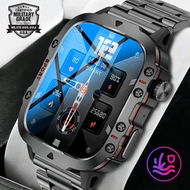 FILIEKEU New Smartwatch Men's Rugged Military Bluetooth Call Sport Heart Rate IP68 Waterproof Outdoor Smart Watches for Android IOS - Color: Black silicone