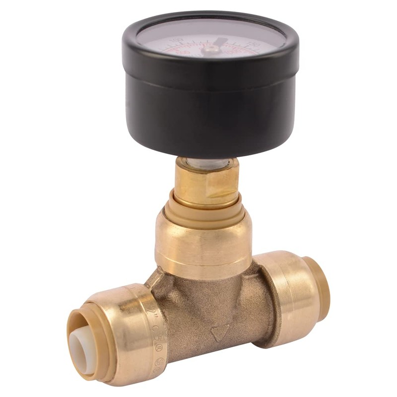 SharkBite 1/2 x 1/2 in Pressure Gauge Tee, Push-to-Connect Brass