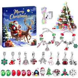 2025 Advent Calendar Bracelets, 24-Day Christmas Countdown DIY Jewelry Making Kit with 22 Charm Beads and 2 Bracelets – Perfect Christmas or Birthday Stocking Stuffer Gift for Kids Girls