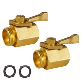 LIULO TOOL Brass Garden Hose Shut Off Valve, 2 Pack Heavy Duty 3/4 Inch Solid Brass Garden Hose Connector, Water Shut Off Valve with 2 Extra Rubber Washers