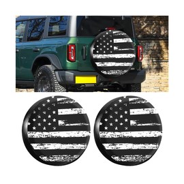 Sandfren American Flag Car Spare Tire Cover, 17 Inch Patriotic Waterproof Dustproof Trailer Spare Wheel Protector, Camper Tough Tire Soft Cover, Universal for SUV Truck Motorhome (Black/White)