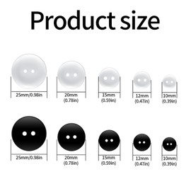 Pack of 160 Transparent Buttons, Shirt Buttons, 4 Holes Buttons, Round Buttons for Sewing, Craft Buttons, Resin Buttons for Needles, Knitting Crafts - 10 mm, 13 mm, 15 mm, 20 mm, 25 mm