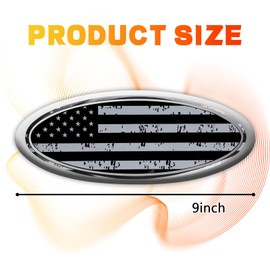 Hirificing Tailgate Emblem for Ford F150 F250 F350 Gray American Flag 9 Inch Front Grill Emblem for Ford Emblem, Aluminum Oval Overlay Front Grill Rear Tailgate American Flag Decal Badge(Gray)