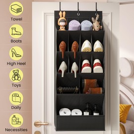 Mefirt Over the Door Shoe Organizers, Hanging Shoe Organizers with 15 Large Pocket, Hanging Shoe Rack for Closet Shoe Organizer for Wall, Black Shoe Holder 1 Pack