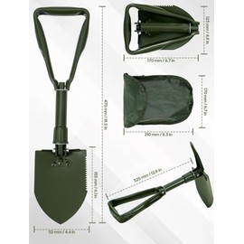 Folding Shovel 47 cm, Folding Snow Shovel with Hoe, Folding Shovel Camping High-Strength Extra Stable Shovel Made of Carbon Steel, Folding Shovel for Outdoor, Snow Shovel, Garden, Camping (Olive)