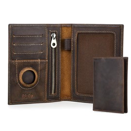 Contacts Full Grain Leather Airtag Passport Holder RFID Blocking Travel Passport Wallet Slim Passport Cover Case with Coin Pocket, 4 Card Slot (Brown)