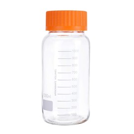 Pastein 3 Pack 1000 mL Wide Mouth Graduated Round Reagent Media/Storage Lab Glass Bottle With GL80 Orange Polypropylene Screw Cap…