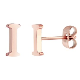 ELBLUVF 18k Rose Gold Plated Stainless-steel Initial Earrings 26 Initials Stud Earrings (I)