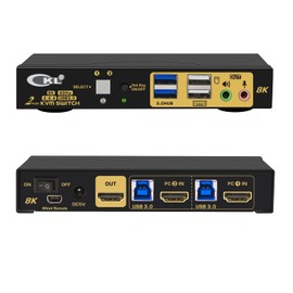 CKL 2 Port USB 3.0 KVM Switch HDMI 2.1 8K 60Hz 4K 120Hz 144Hz for 2 Computers 1 Monitor, PC Screen Keyboard Mouse Peripheral Audio Sharing Selector Box with All Cables (62HUA-4)