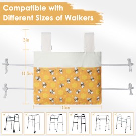 TOGETRUE Walker Bag, Handy Walker Basket with Water Cup Holder, Walker Storage Accessories Bag for Folding Walker, Wheelchairs, Strollers, 15"x11.5" (Bees)