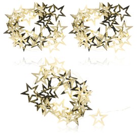 com-four® 3 x gold-coloured garland with stars, Christmas garland for Christmas tree decorations, star garland for Advent wreath, each 2 m