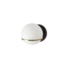 HomeStock Handcrafted Haven 1 Light Halogen Wall Sconce, Matte Black/Aged Brass with White Opal Glass