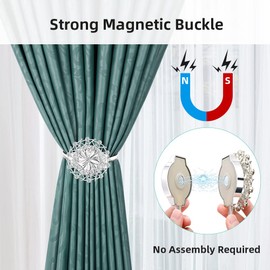 Magnetic Curtain Tiebacks, Aimou Crystal Curtain Holdbacks Decorative No Drilling Window Holders, Drapery Ties Buckle with High-Elastic Bind for Outdoor Home Window and Office (2 PCS, Crystal Silver)