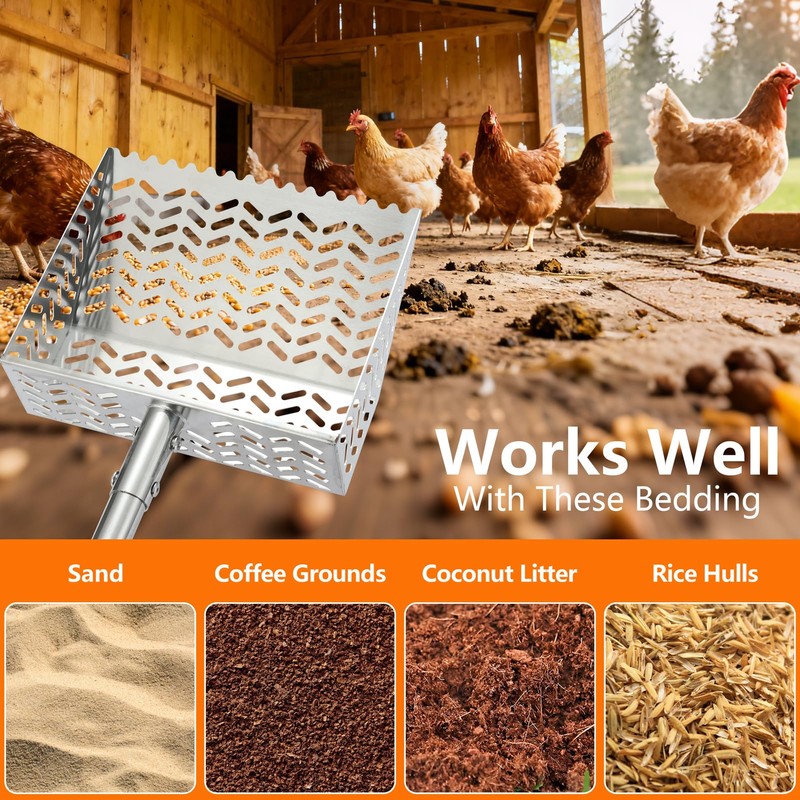 Toomprover 304 Stainless Steel Chicken Poop Scooper & Rake 2-in-1