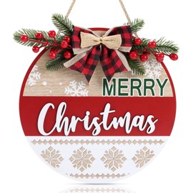 TOARTi Christmas Welcome Wall Sign Plaque,3D Merry Christmas Wooden sign,Xmas Front Door Sign Wreath,Christmas Front Porch Welcome Wooden Sign,Winter Christmas Home Wall Decor Winter Holiday Supplies