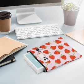 jealance Strawberry Pattern Book Lovers Gifts Waterproof Book Sleeve Book Pouch Book Protector with Zipper and Front Pocket BookCover Case for Women Girl Daughter Mom Book Accessories Book Club Gifts