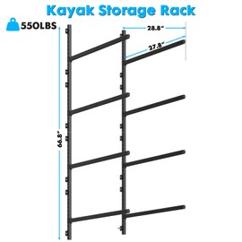 Kayak Storage Rack Heavy Duty, Adjustable Wall Mount Hanger for Indoor Garage & Outdoor Storage, Storage Rack for Kayak, Canoe, Surfboard & Paddle Board (Kayak Storage Rack Wall Mount 4)