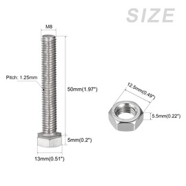 METALLIXITY Hexagonal Head Screws Bolts Nuts Flat and Lock Washers Kit (M8 x 50 mm) 4 Set 304 Stainless Steel Assortment Kit - for Home Appliance