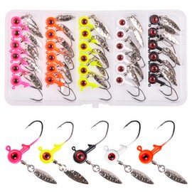 Crappie Jig Heads Fishing Hooks Kit, 30pcs Underspin Jig Heads with Spinner Blade Crappie Jigs Painted Bladed Jig Head for Fishing Lure Jigs Set for Bass Trout Saltwater Freshwater 1/16 1/8 3/16 oz