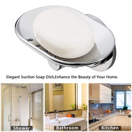 JiePai Suction Cup Soap Dish,Elegant Vacuum Suction Soap Holder,Wall Mounted Soap Dish for Bathroom Kitchen No Drill Chrome