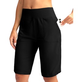 Viodia Women's 11" Long Swim Board Shorts with Pockets Modest Bathing Suit Swimsuits Knee Length Short for Women with Liner Black