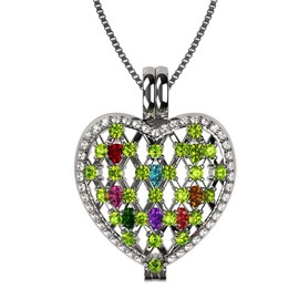 Central Diamond Center Ultimate Heart of Hearts Mothers Locket Necklace Platinum Plated - Peridot Simulated Birthstone - August