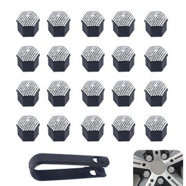 MLY 20 PCS Wheel Lug Nut Covers, 19mm Bling Crystal Wheel Hub Bolt Caps with Removal Tool, Wear-Resistant Wheel Nut Cap Hex Protector, Universal for Most Cars (White)