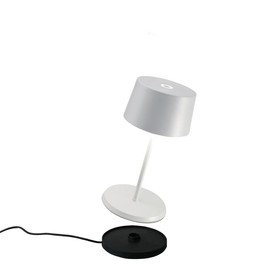 Zafferano Olivia Pro Mini Table Lamp (Color: White) in Aluminum, IP54 Protection, Indoor/Outdoor use, Contact Charging Base Included, 9”, USA Plug