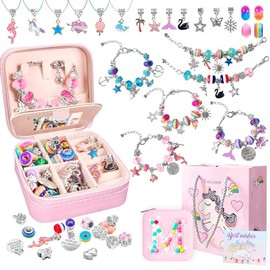 Charm Bracelet Making Kit for Girls - 77 Pcs Jewelry Making Kit with Initial Jewelry Organizer Box,Unicorn DIY Charm Bracelet Kit Arts Craft Gifts Set for Girls Age 5 6 7 8-12 Birthday Christmas