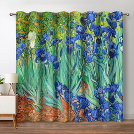 Jekeno Vincent Van Gogh Irises Blackout Curtains Abstract Art Decor Home Bedroom Living Room Decoration Flowers Floral Darkening Grommet Window Drapes 2 Panel Set, 42"x63"