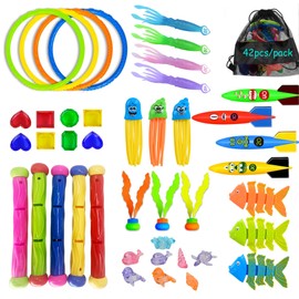 Mormore 42pcs Pool Toys - Diving Toys Variety with Storage Bag - Teens & Adults - Underwater Swimming Games & Practice Diving