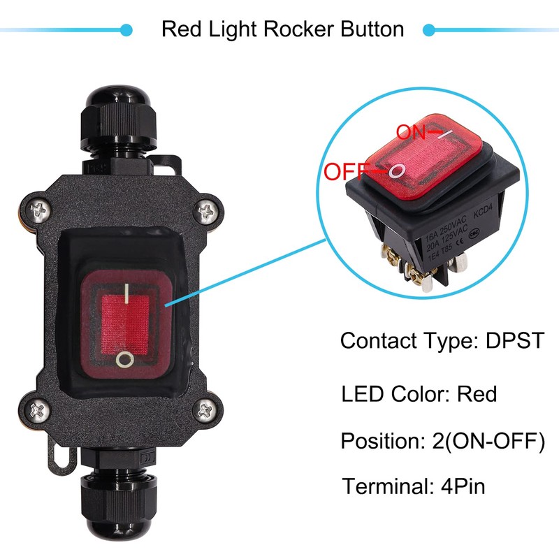 Hmknana IP67 Waterproof Inline Cord Switch 16A/250V 20A/125V AC DPST