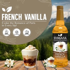 Syruvia French Vanilla Syrup – French Vanilla Coffee Syrup Flavor, 25.4 fl oz, Kosher, Gluten Free, Perfect for Coffee, Drinks, Soda, Desserts, and More, With Syrup Pump