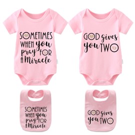 YSCULBUTOL Baby Twins girl Bodysuits Sometimes When You Pray for a Miracle God Gives You 2Pcs boy Clothes（m pink3M）