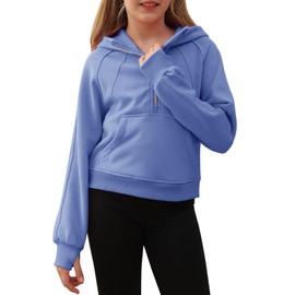 Doshoop - Sudadera corta con cuello de media cierre para niñas, azul, (Z1-Blue), 7-8 Años